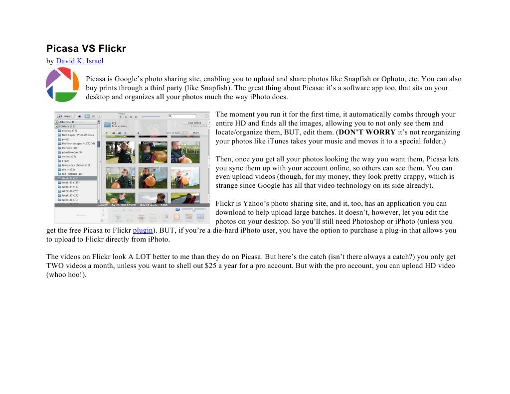 Picasa vs Flickr: Features Comparison | PDF