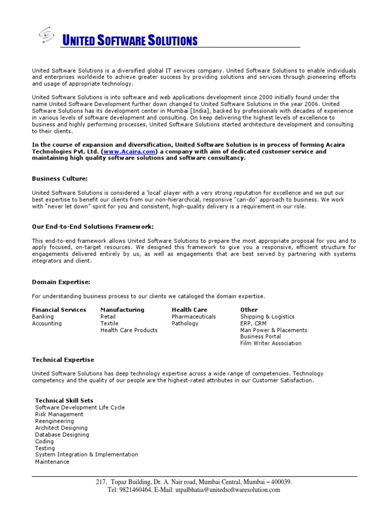United Software Solutions Overview | PDF | Enterprise Resource Planning ...