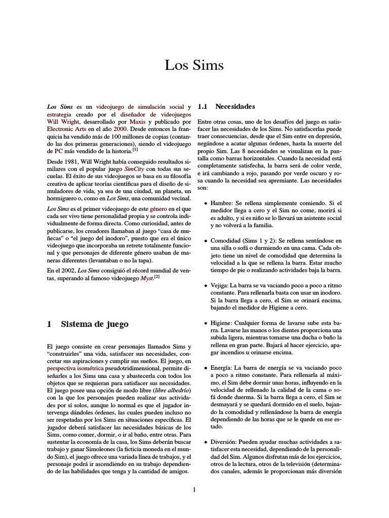 Introducción a Los Sims: Juego y Necesidades | PDF | Juego de azar ...