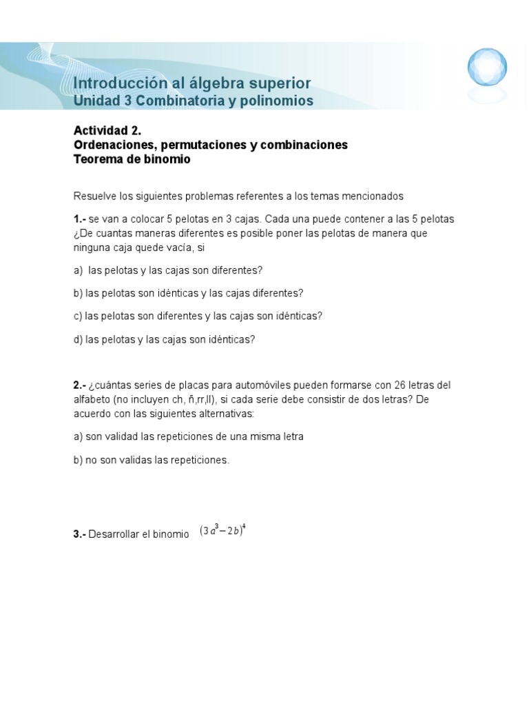 Combinatoria y Polinomios en Álgebra | PDF | Artes del Lenguaje y ...