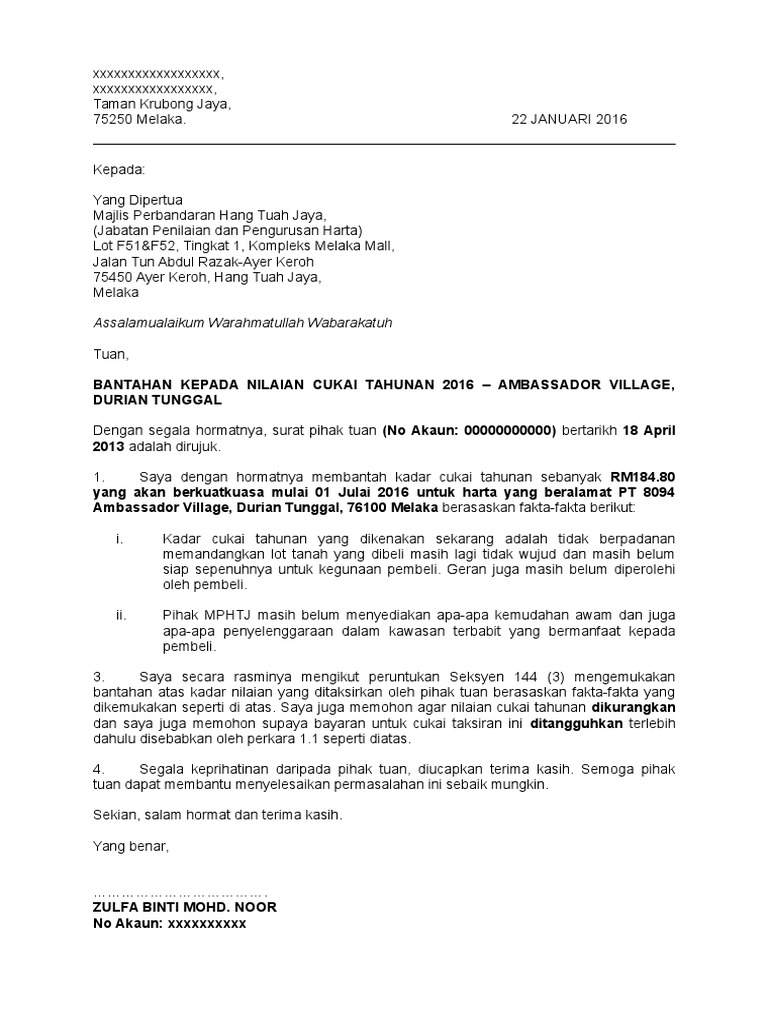 Contoh Surat Petisyen Bantahan Penduduk Taman