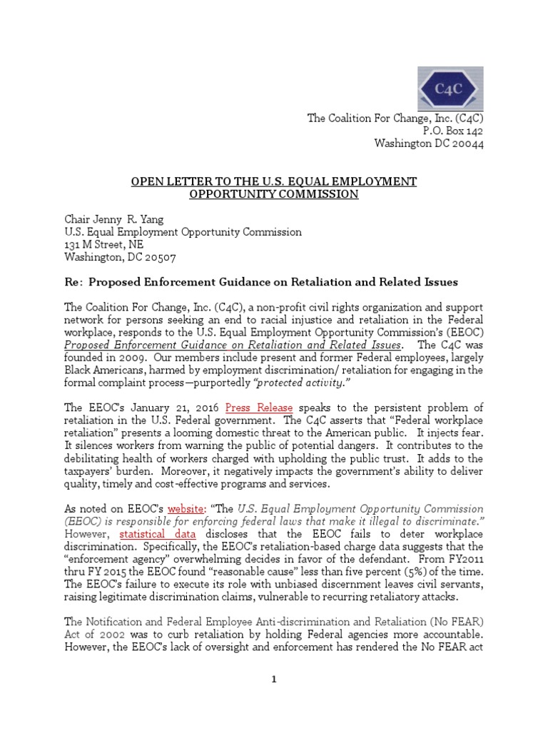 C4C: Open Letter to EEOC Chair Jenny R. Yang (February 2016) | Equal ...