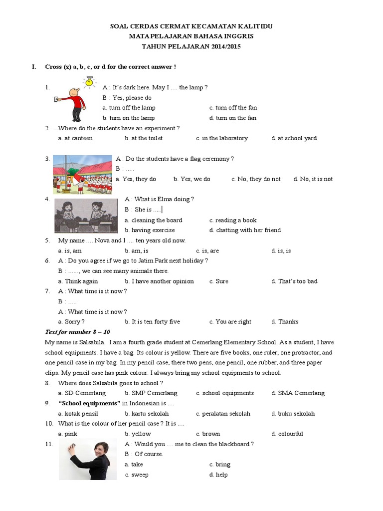 Soal Cerdas Cermat Bahasa Inggris Sd