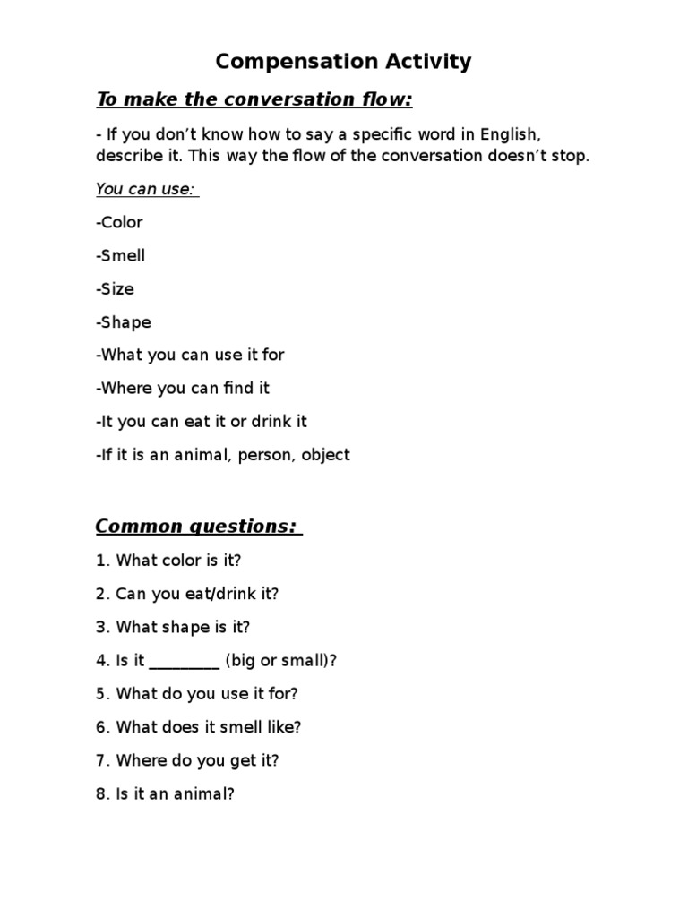 Compensation Activity: To Make The Conversation Flow | PDF