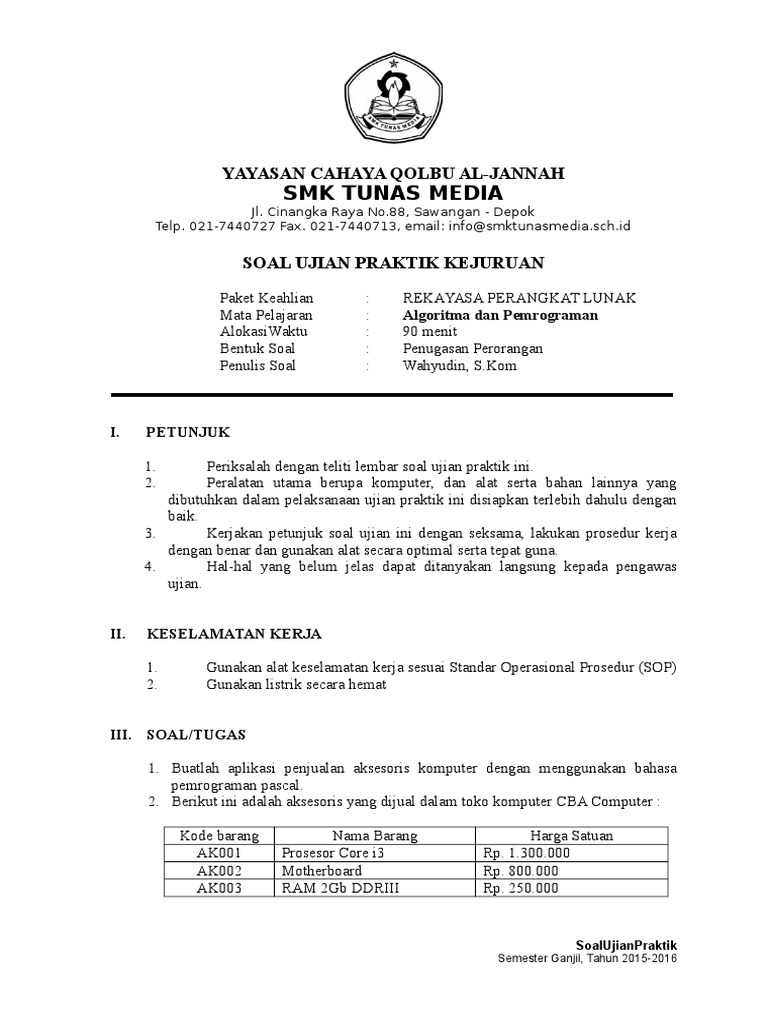 Soal UAS Praktik Algoritma Dan Pemrograman | PDF