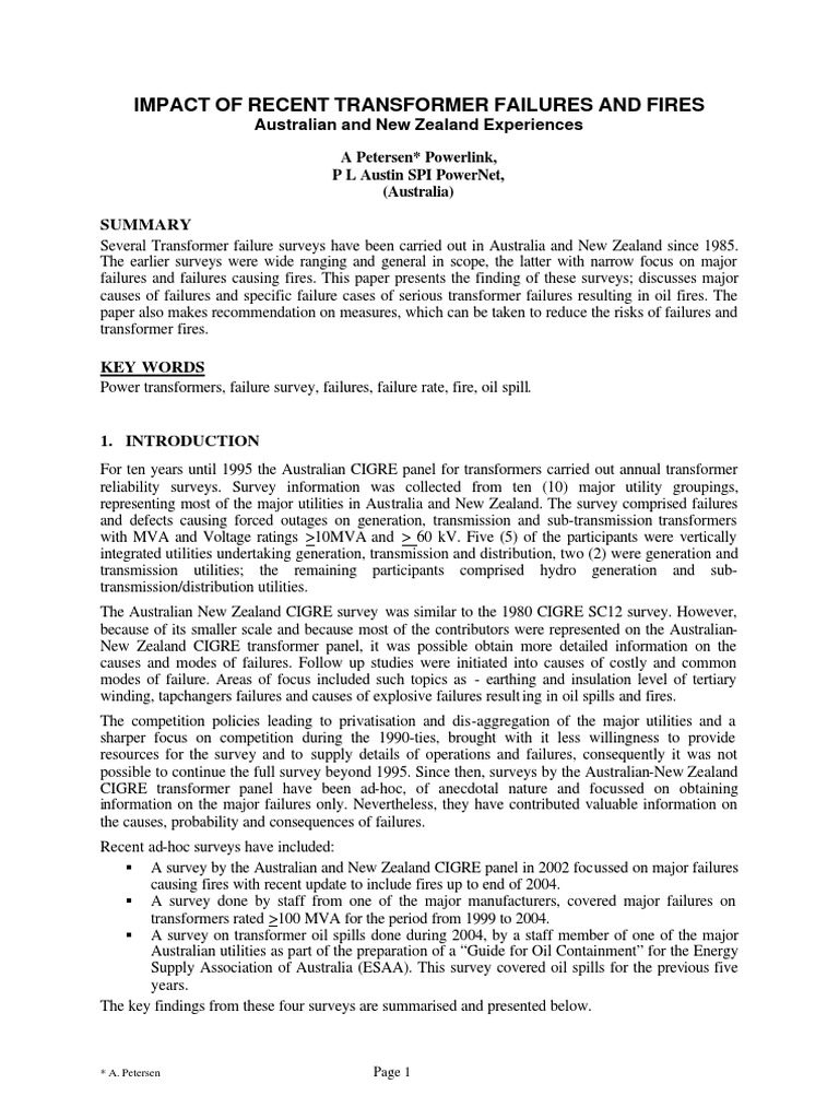Transformer Failures and Fires Analysis | PDF | Transformer ...
