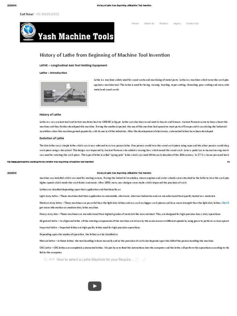 History of Lathe From Beginning of Machine Tool Invention PDF Numerical Control Machine Tool