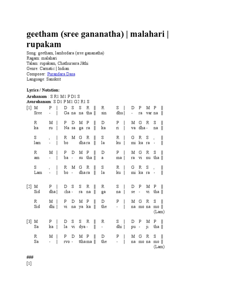 Sree Gananatha Geetham Lyrics | PDF