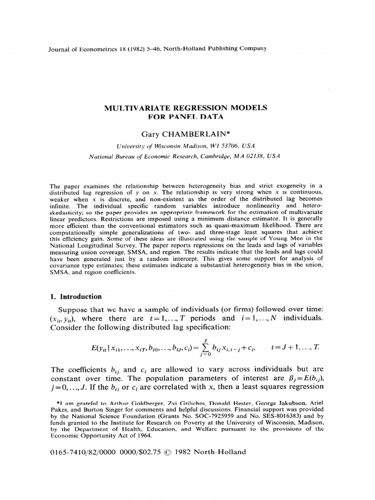 Multivariate regression models for panel data pdf linear regression