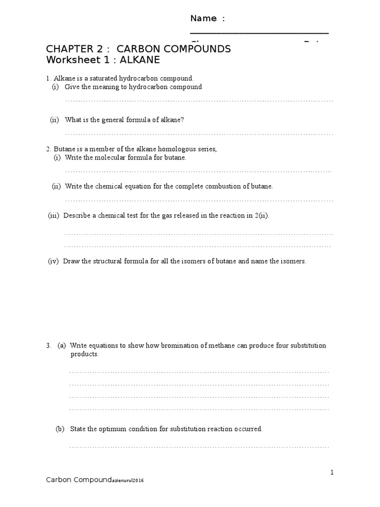 Carbon Compound Spm Form 5 Pdf Alkene Alkane