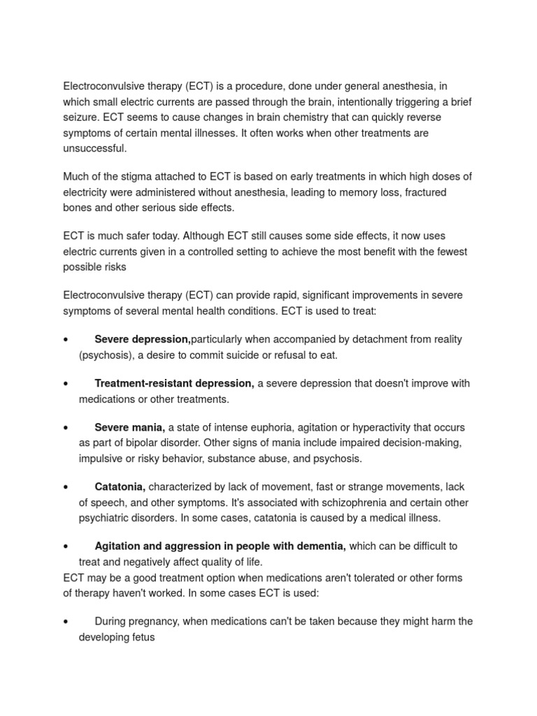 ECT: A Guide for Patients & Families | PDF | Electroconvulsive Therapy ...