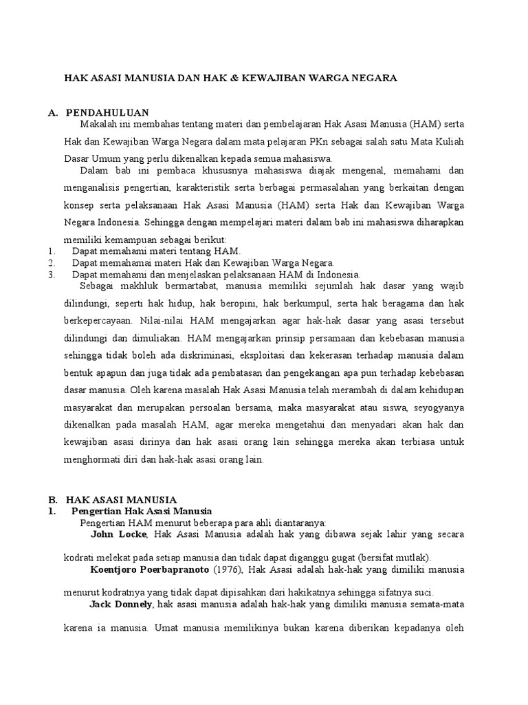 Hak Asasi Manusia Dan Kewajiban Warga Negara