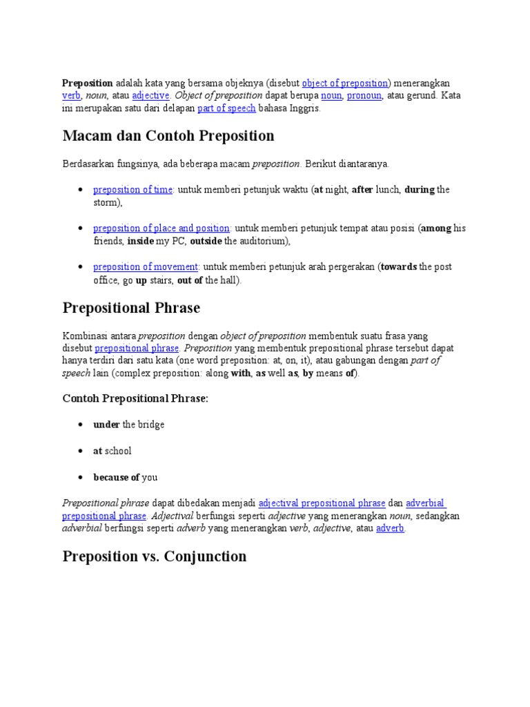 Pengertian dan Contoh Preposition | PDF