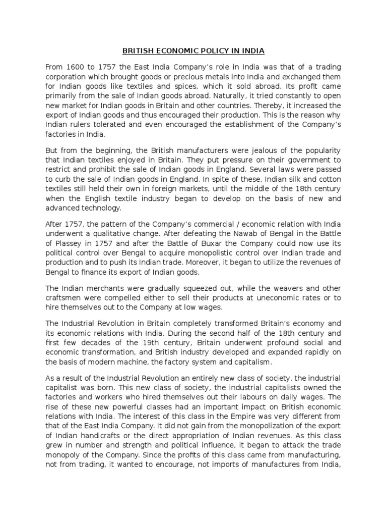 British Economic Policy in India | PDF | United Kingdom | Capitalism