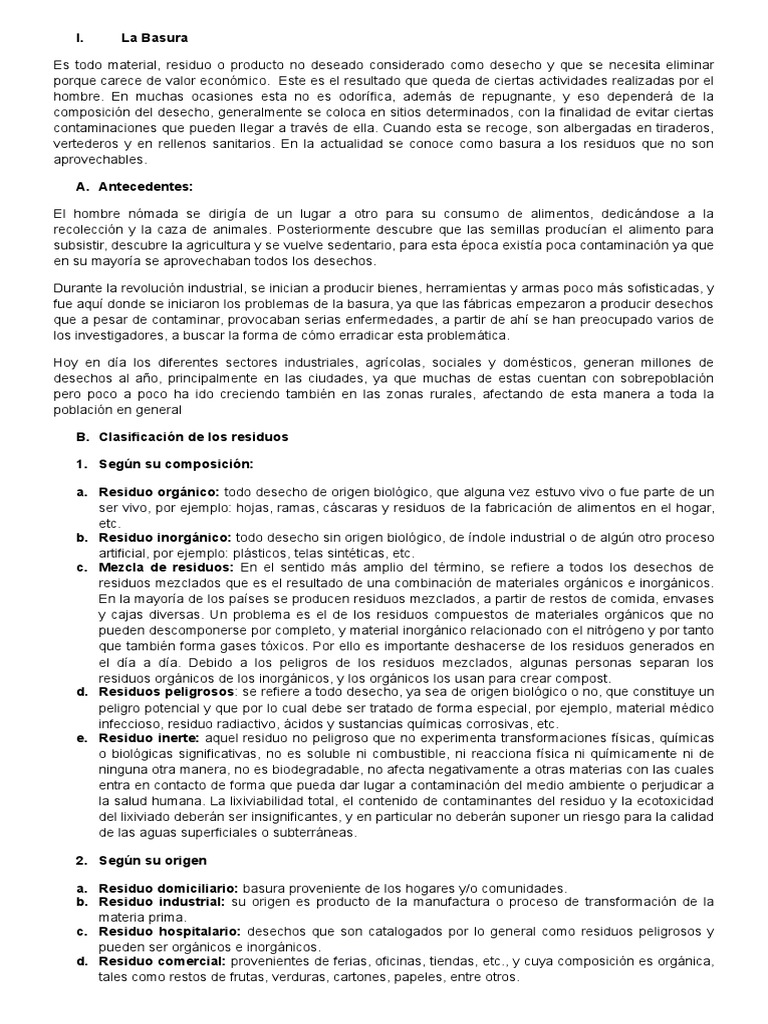 Características y soluciones de la basura | PDF | Reciclaje | Residuos