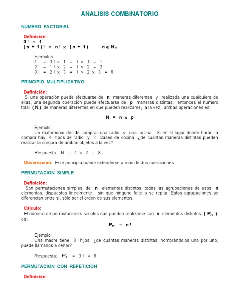Análisis Combinatorio y Permutaciones | PDF | Permutación | Teoría de ...