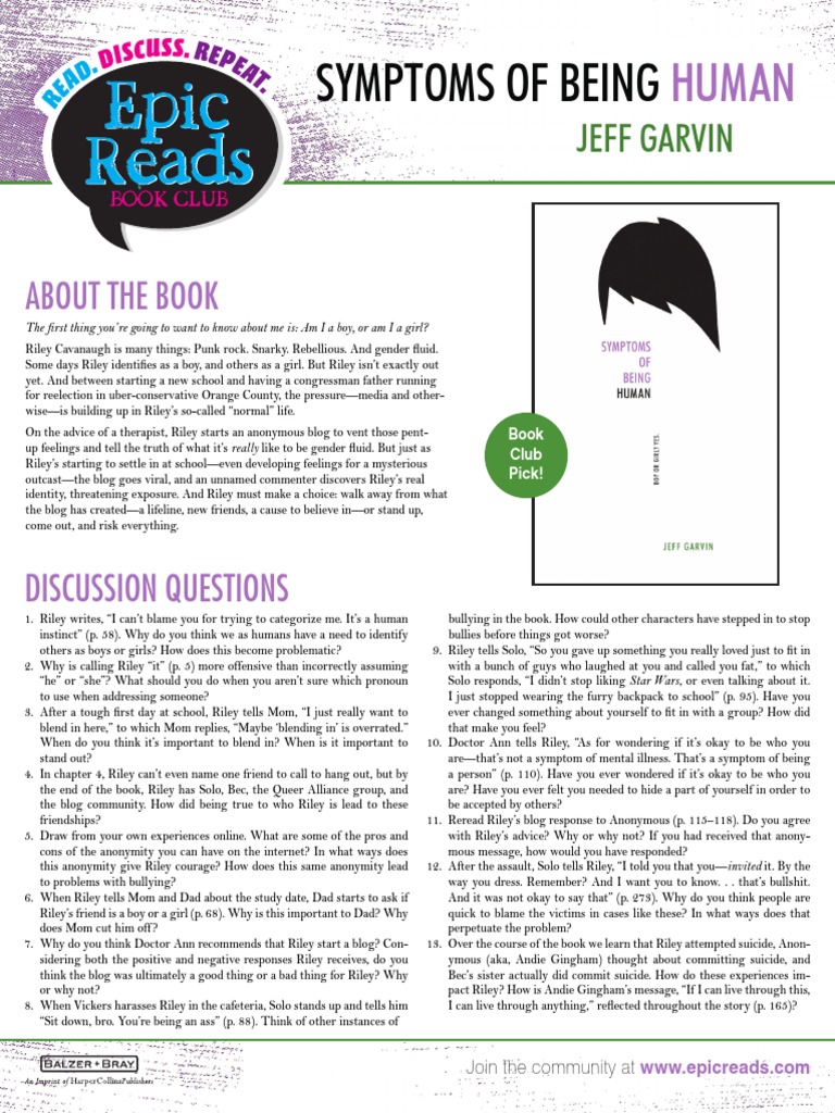 Book Club Guide: Symptoms of Being Human | PDF