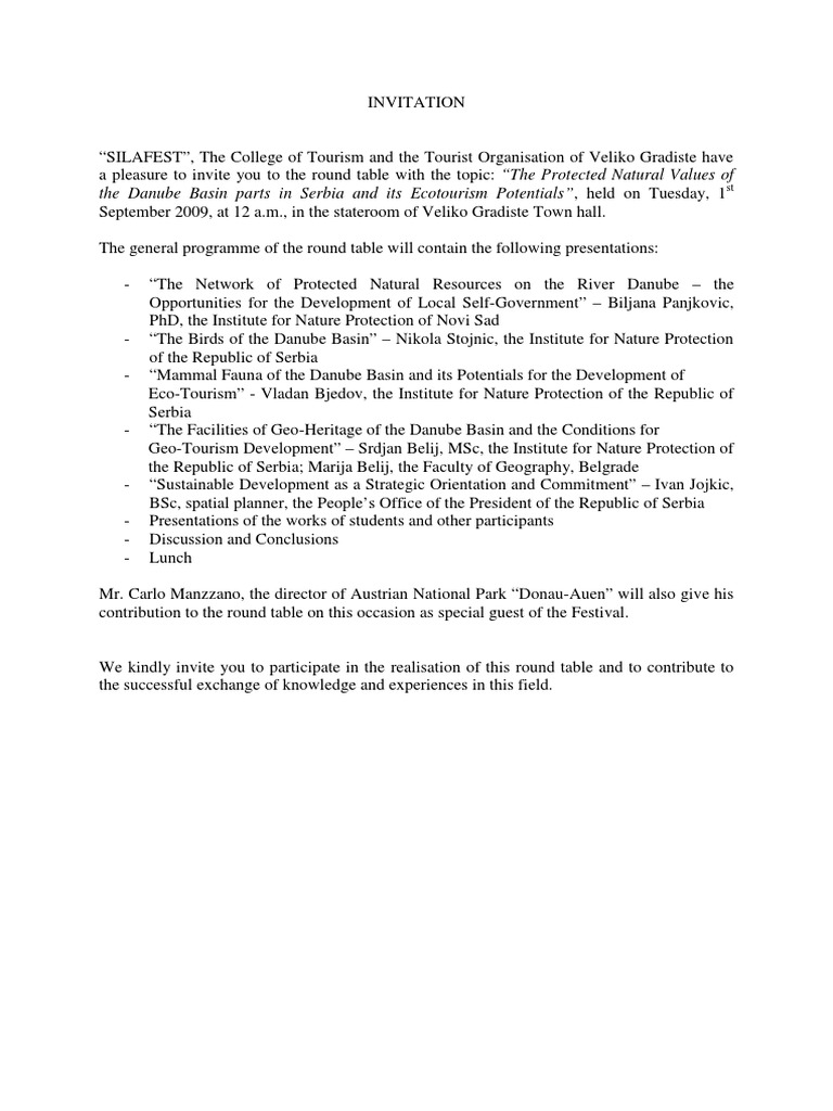 Danube Basin Ecotourism Round Table Invitation | PDF