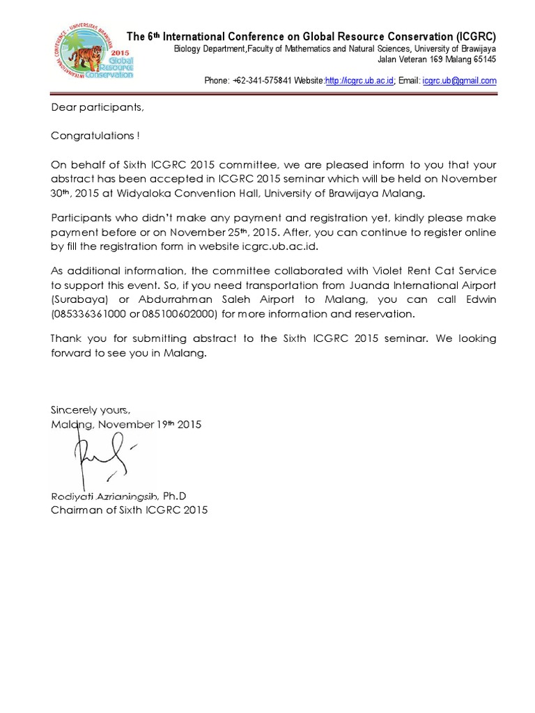 ICGRC 2015 Abstract Acceptance Notice | PDF | Nature