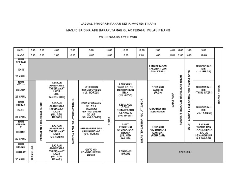 Jadual Program Rakan Setia Masjid | PDF