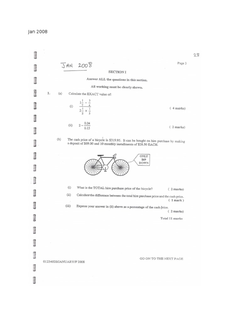 CSEC Mathematics January 2008 | PDF