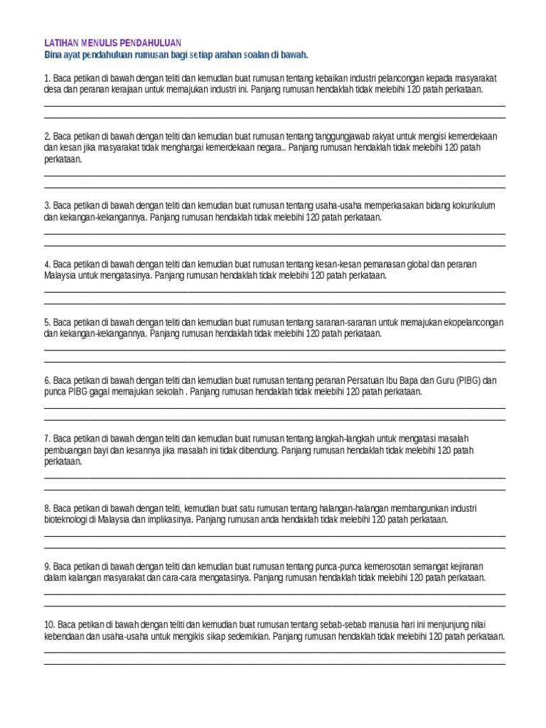 Latihan Menulis Pendahuluan