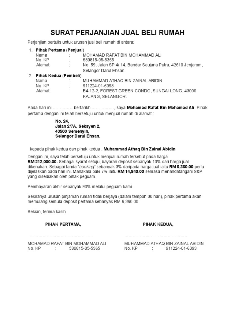 Surat Perjanjian Jual Beli Rumah Pdf