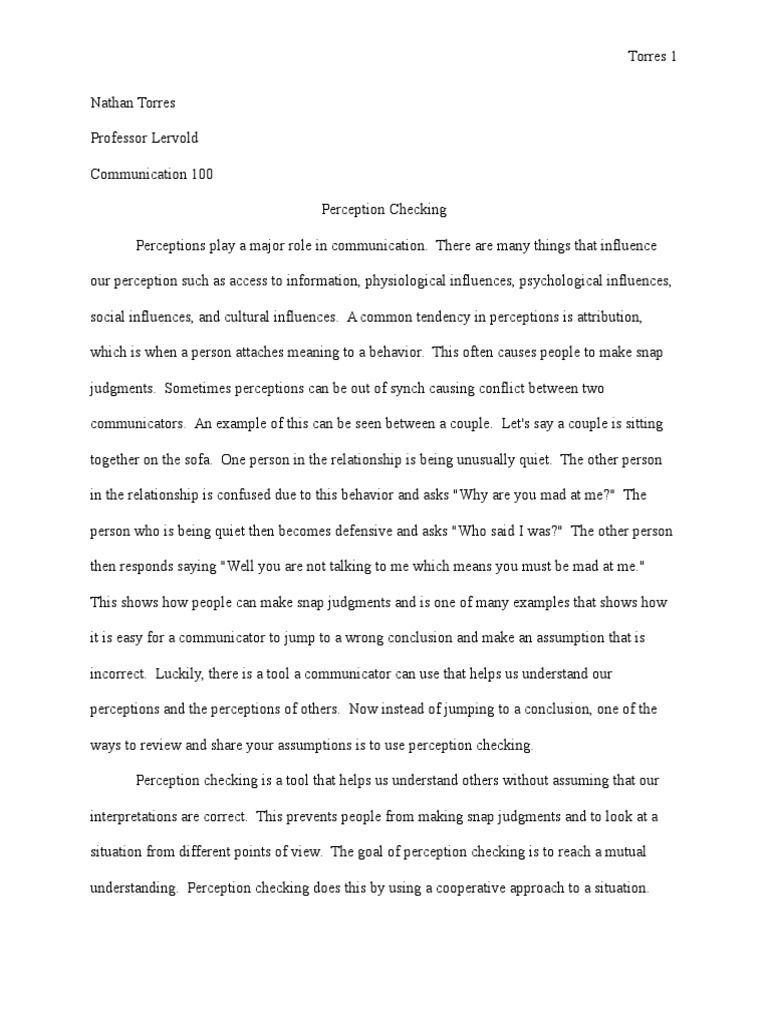 Perception Checking Perception Social Psychology