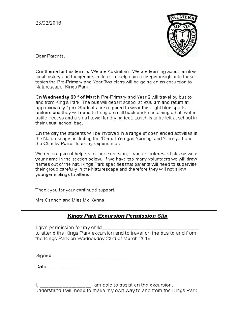 Kings Park Excursion Details for Parents | PDF