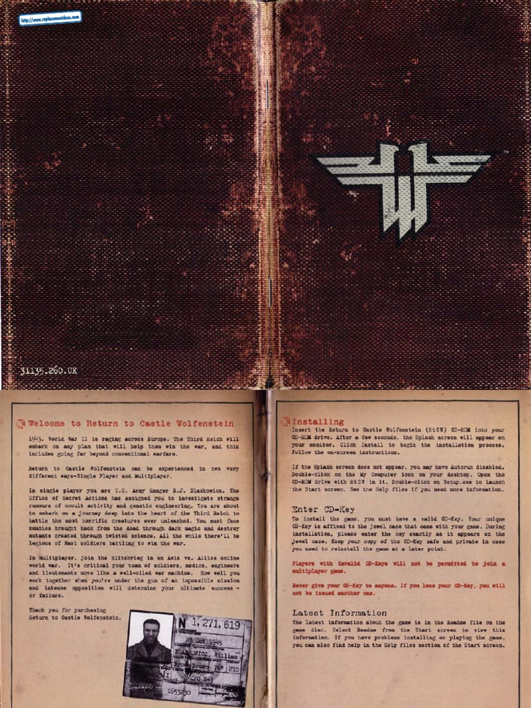 Return To Castle Wolfenstein - Manual - PC | PDF | Internet | Computing ...