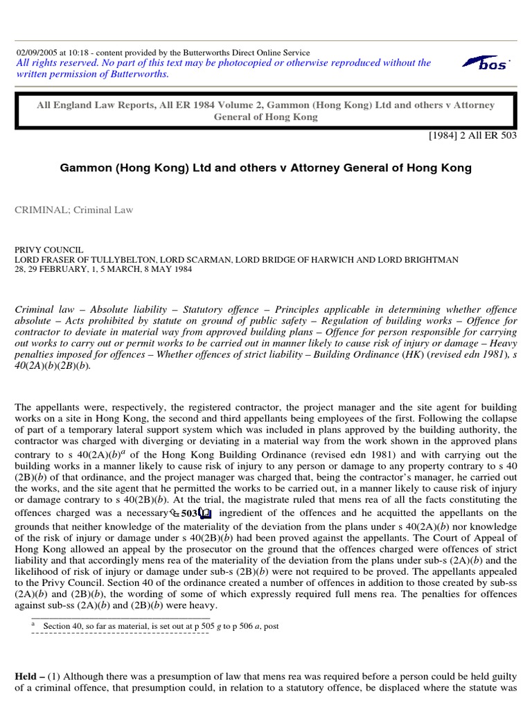 Gammon | PDF | Mens Rea | Strict Liability