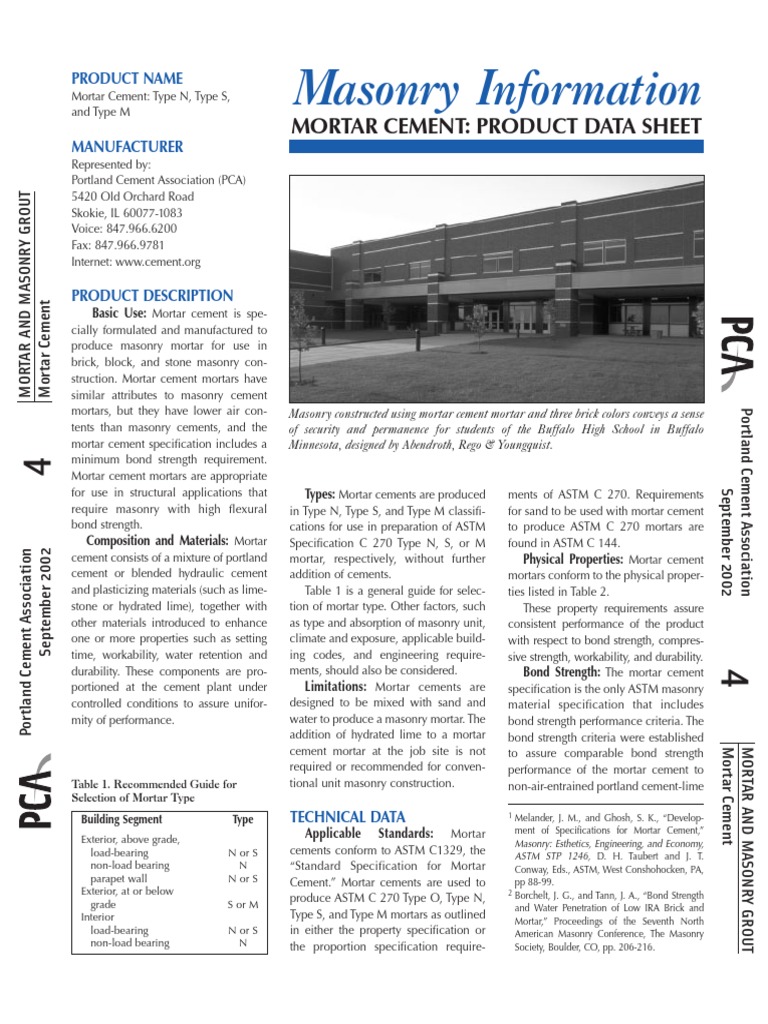 Is281 Mortar Cement Product Data Sheet Mortar (Masonry) Cement