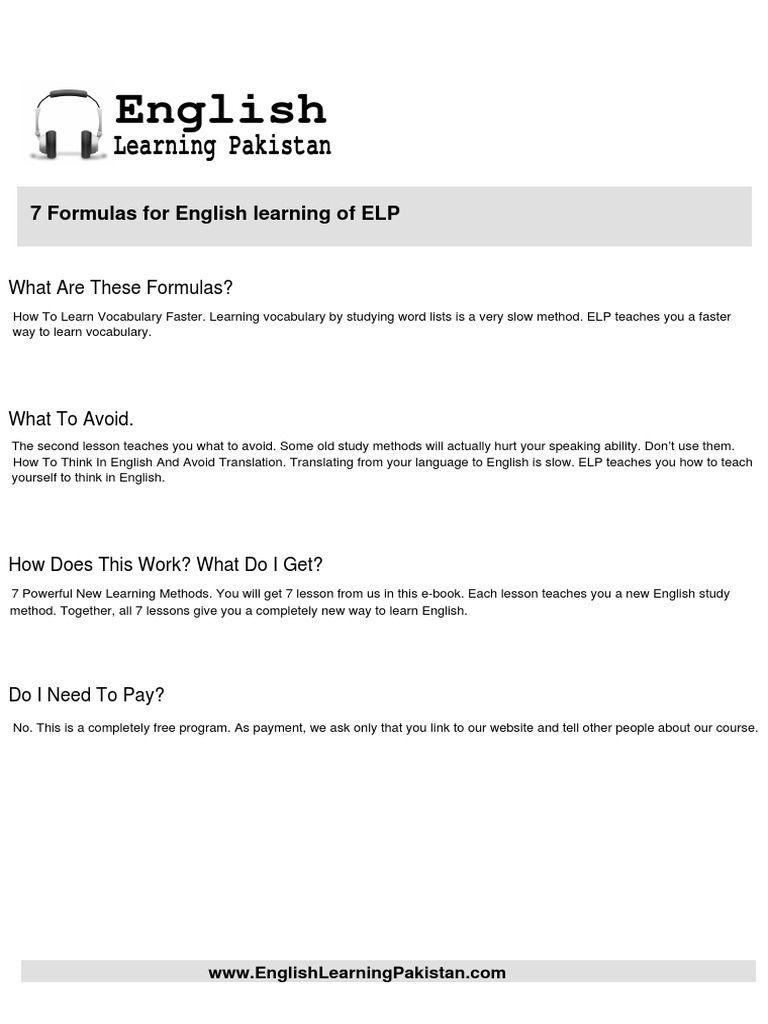 7 Effective English Learning Formulas | PDF | Phrase | English Language