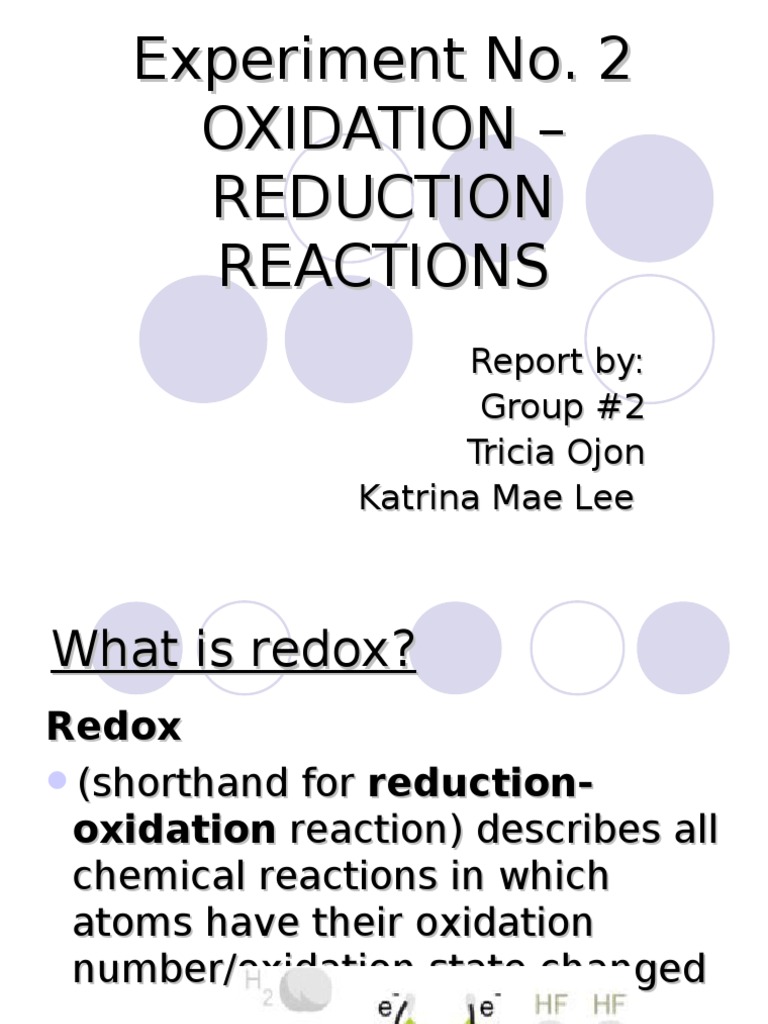 Expt 2 Oxidation Reduction Reactions Redox Chemical Reactions