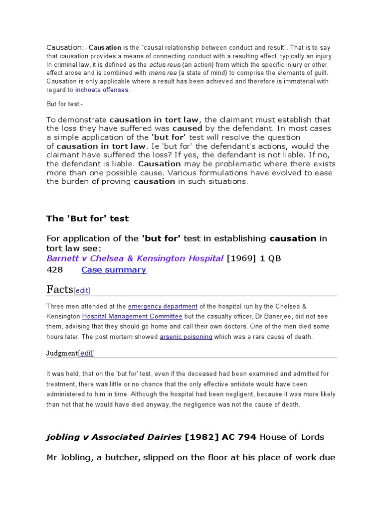Facts: The 'But For' Test | Download Free PDF | Causation (Law ...
