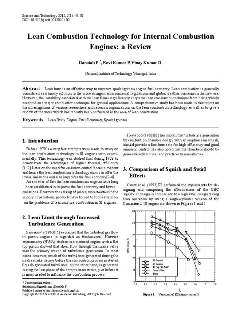 Lean Combustion Technology For Internal Combustion Engines: A Review ...