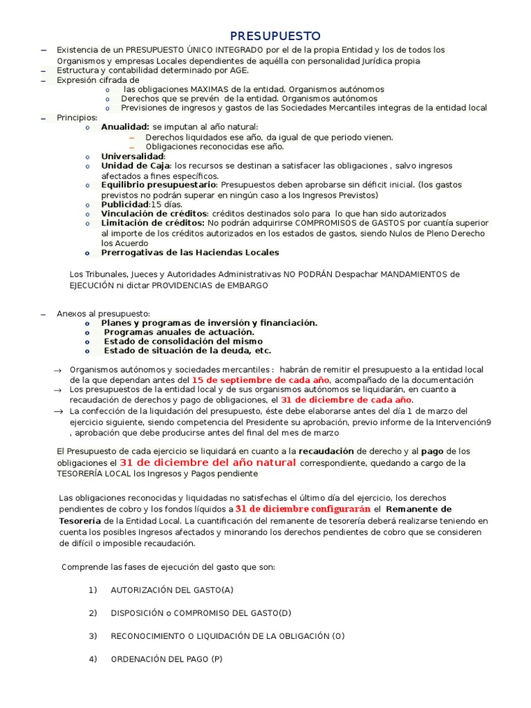Esquema Presupuestos Locales | PDF | Liquidación | Presupuesto