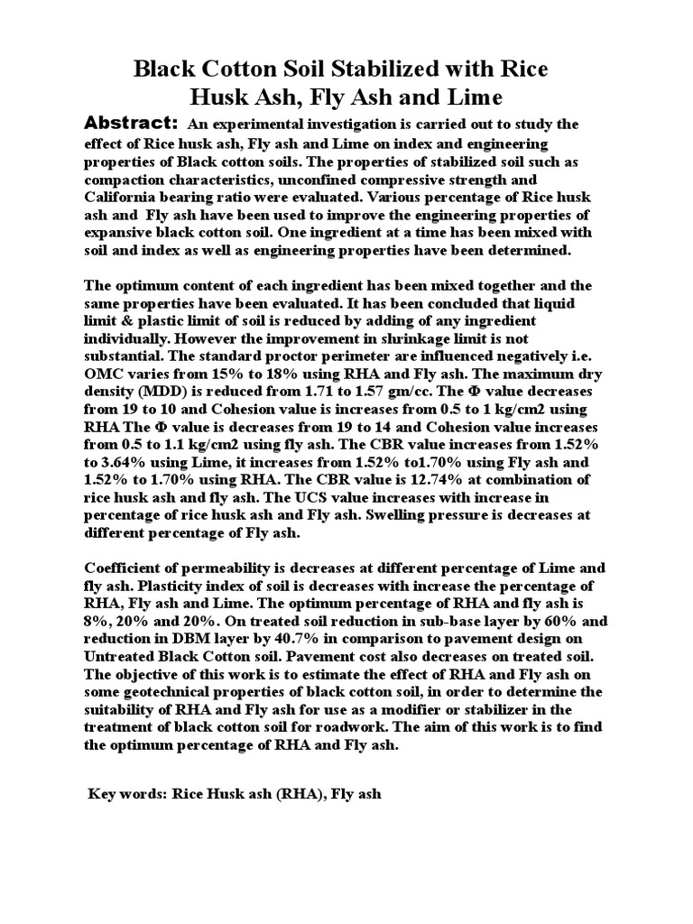 Black Cotton Soil Stabilized With Rice | PDF | Fly Ash | Soil