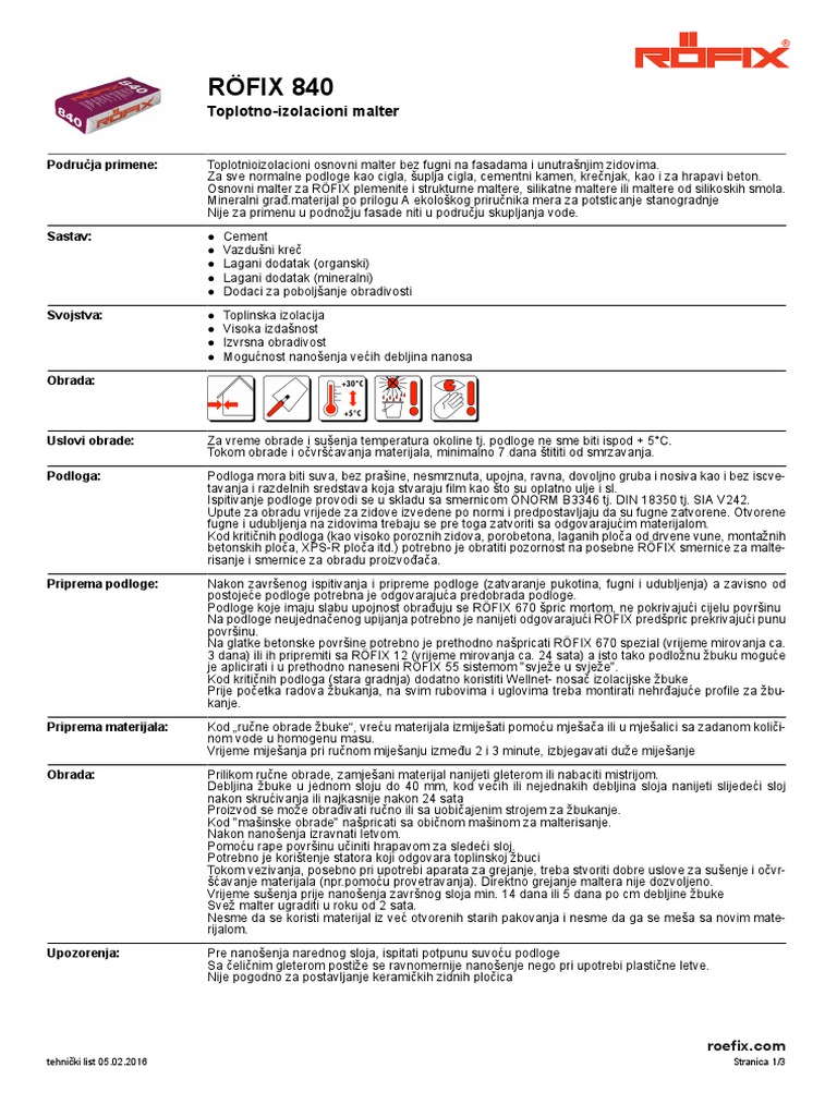 Rofix 840 Toplotno Izolacioni Malter | PDF