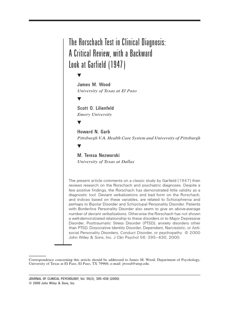 Students rorschach test manual answers