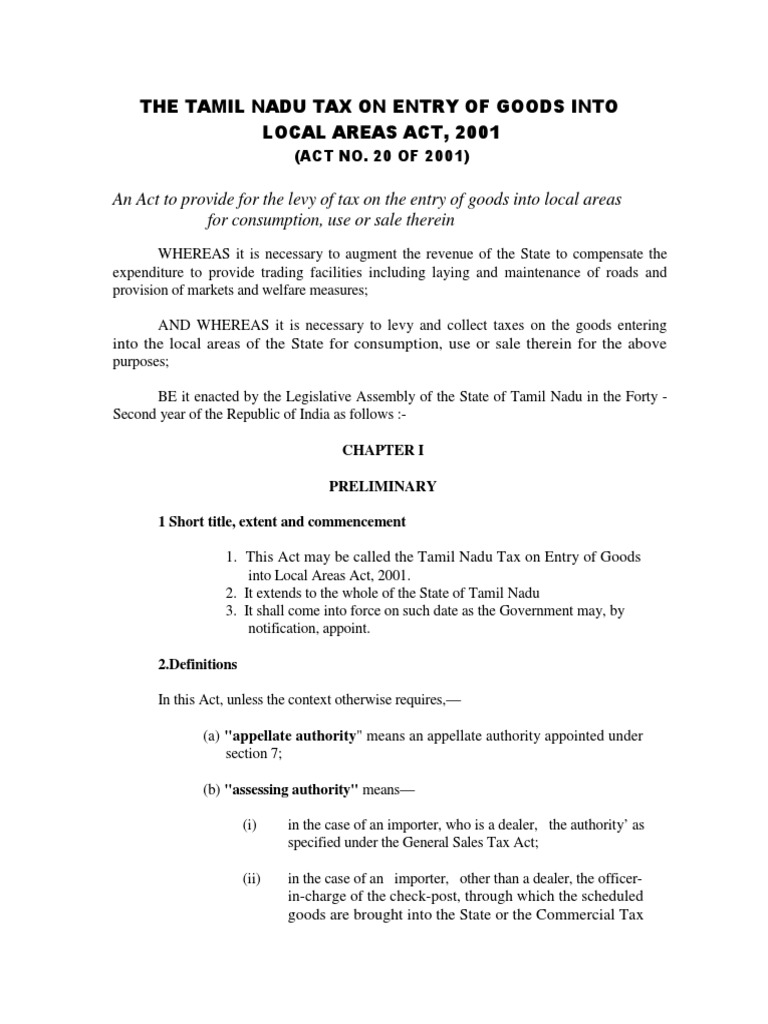 Entry Tax Goods Act 2001 PDF Fine (Penalty) Tax Evasion
