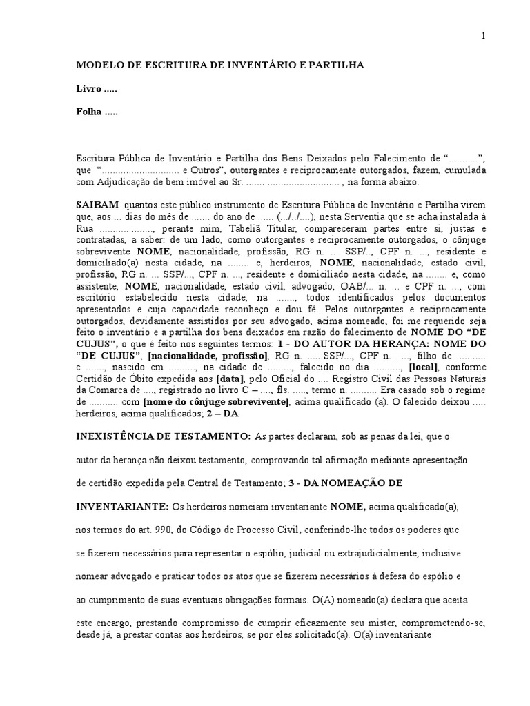 Escritura Pública Inventário Partilha