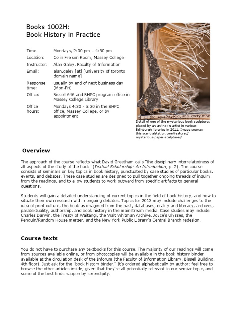 Book History Course Overview and Details | PDF | Essays | Plagiarism