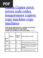 Canon Copier Error Errors Code Codes Imagerunner Copiers Copy Machine Copy Machines