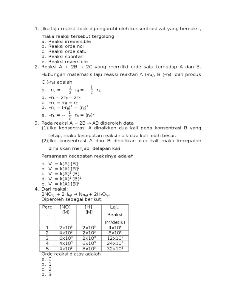 Contoh Soal Laju Reaksi Dan Orde Reaksi Contoh Soal Terbaru