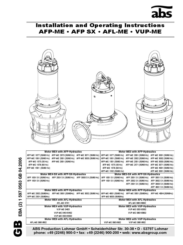 Installation and Operating Instructions Afp-Me - Afp SX - Afl-Me - Vup ...