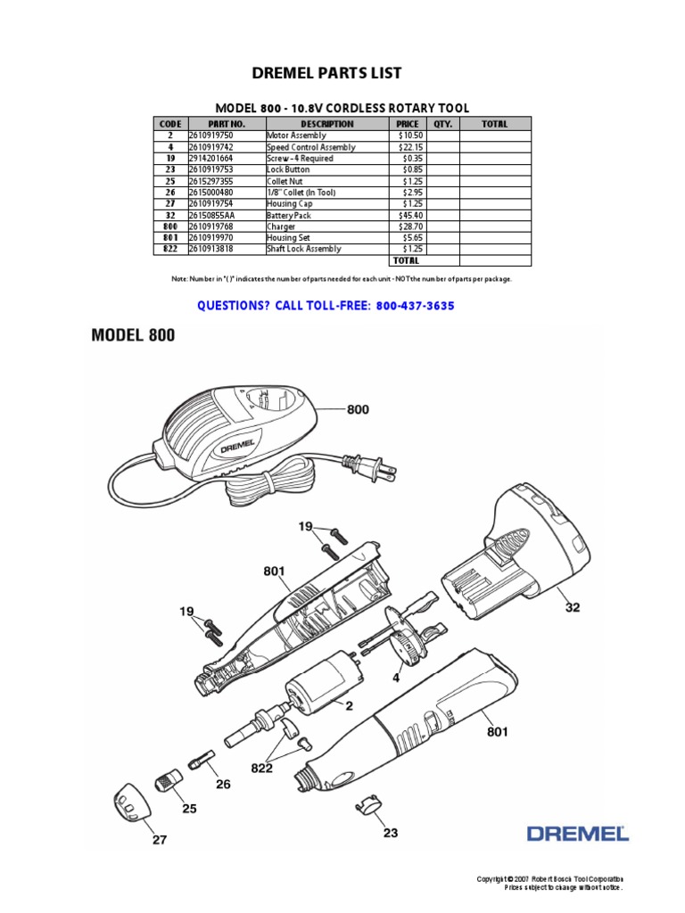 smøre Bytte silke Dremel Parts List: Model 800 - 10.8V Cordless Rotary Tool | PDF | Payments  | Business