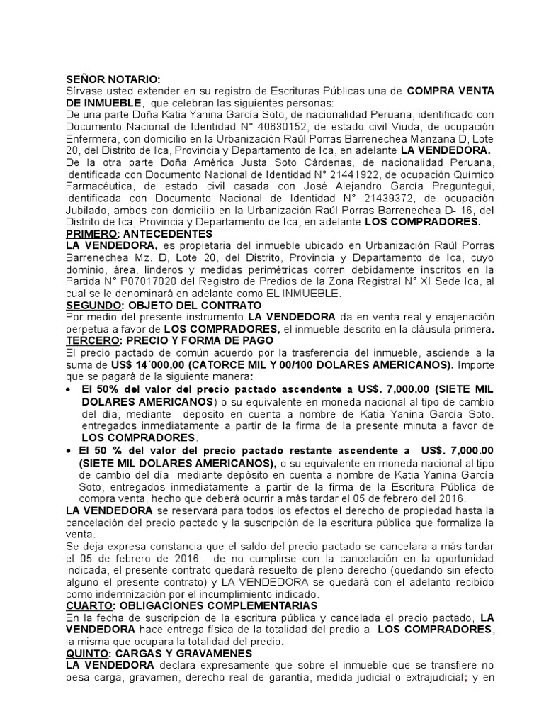 Minuta Compra Venta Pagos Información del gobierno