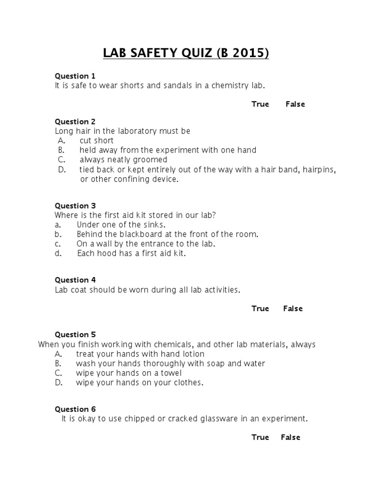 Lab Safety Quiz PDF