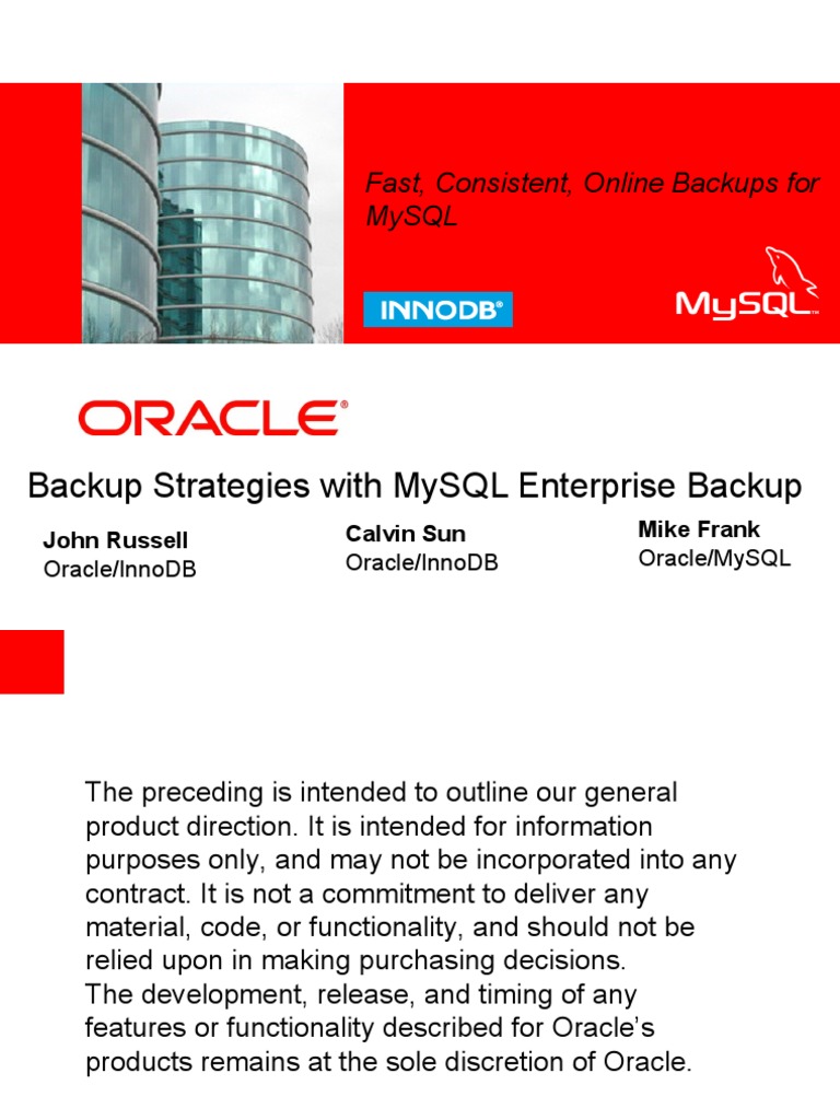 Backup Strategies With MySQL Enterprise Backup | PDF | Backup | Oracle ...